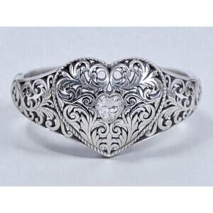 Brighton Heart Filigree Cuff Bracelet Hinged Clamper Magnetic Retired 7"